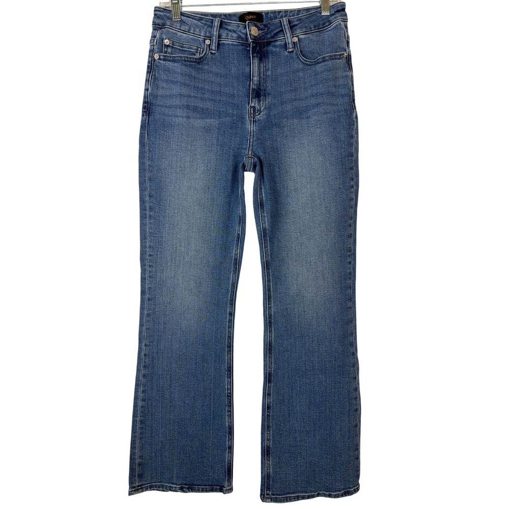 Quince Bella Stretch Kick Flare Jeans Womens 29 Seaside Blue High Rise Cropped